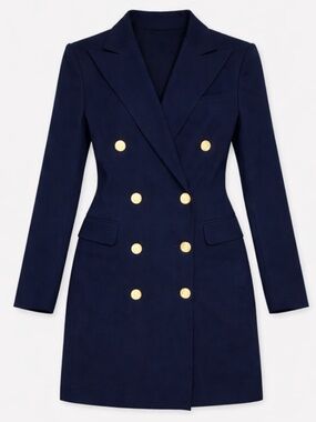 NWT Ralph Lauren Purple Label Double Breasted Long Navy Blue Blazer Jacket Dress